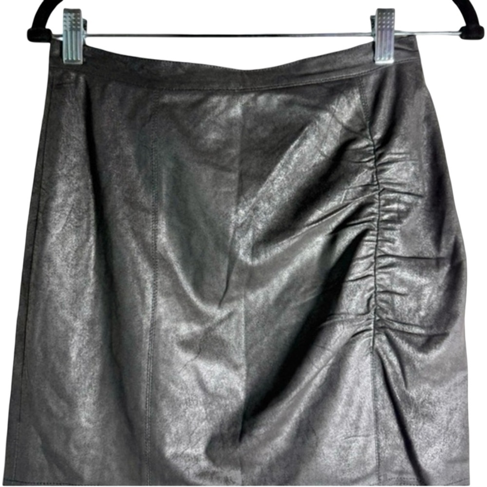 Free People Black Faux Leather Ruched Mini Skirt - Picture 4 of 7